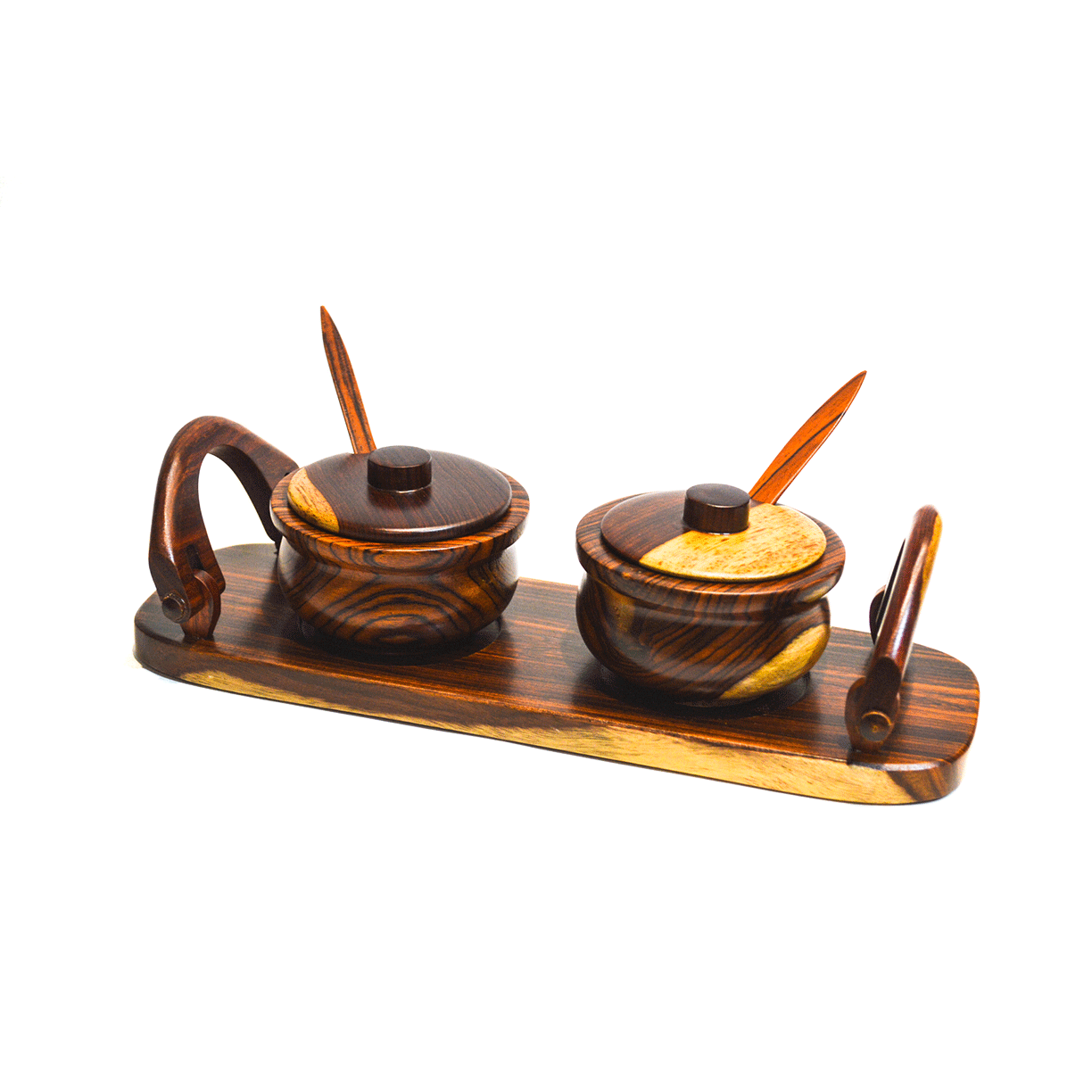 www.costaricacongo.com www.costaricagiftshops.com gift souvenir handmade Wooden tray with 2 pots Sauce platter