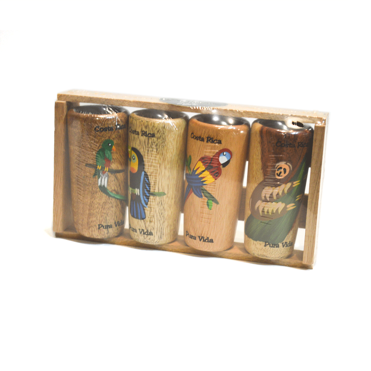 www.costaricacongo.com www.costaricagiftshops.com gift souvenir handmade Wooden tall shots set of 4 handpainted