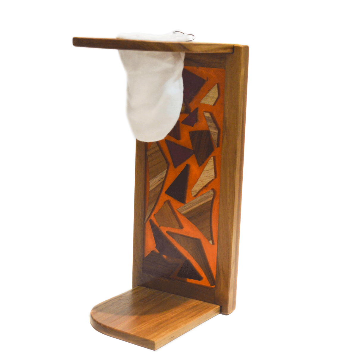 Wooden coffee brewer with resin and wood collage